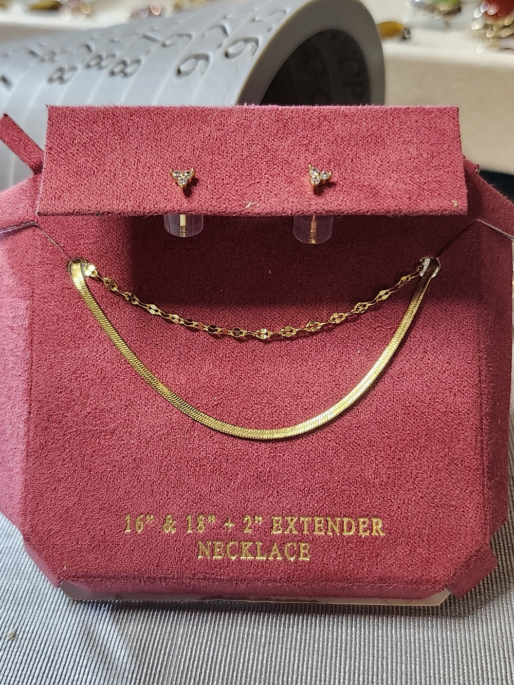 Gold Plated Over Silver Layer Necklace And CZ Earrings